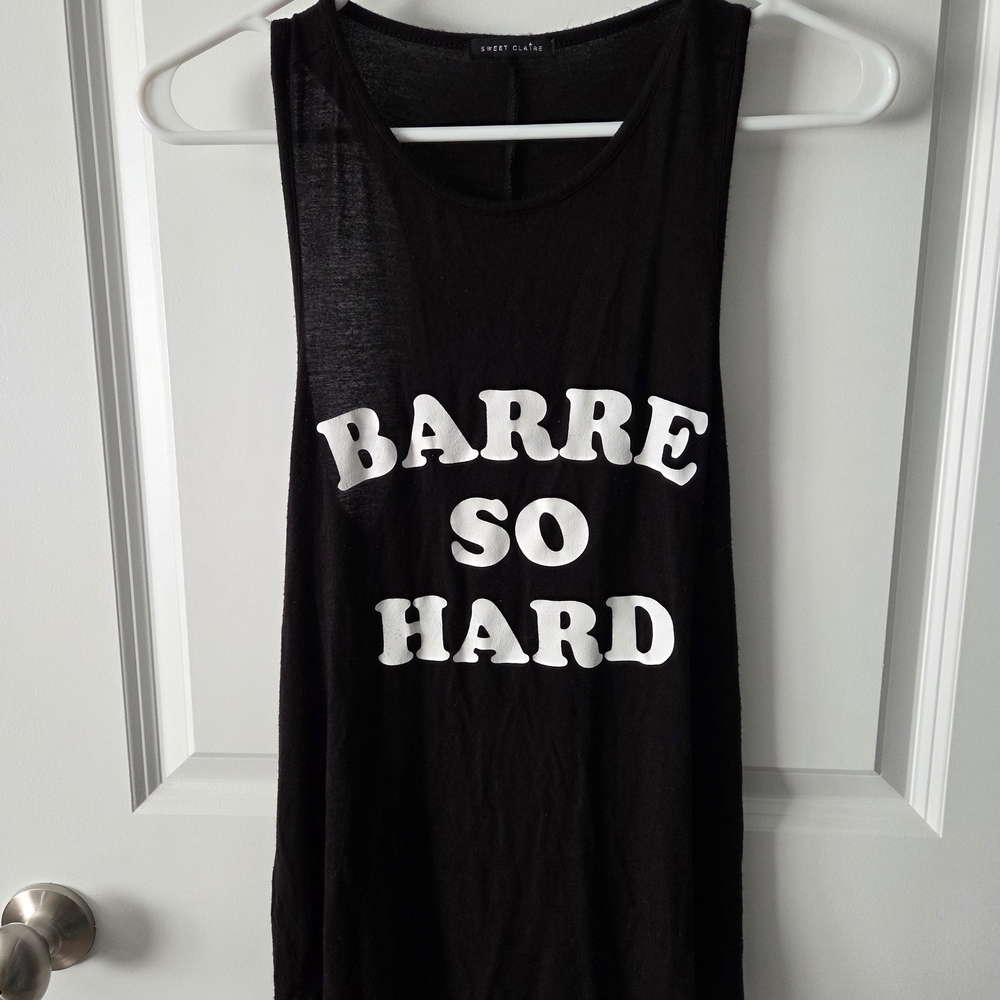 Sweet Claire Black "Barre So Hard" Racerback Tank Top, Sz Sm